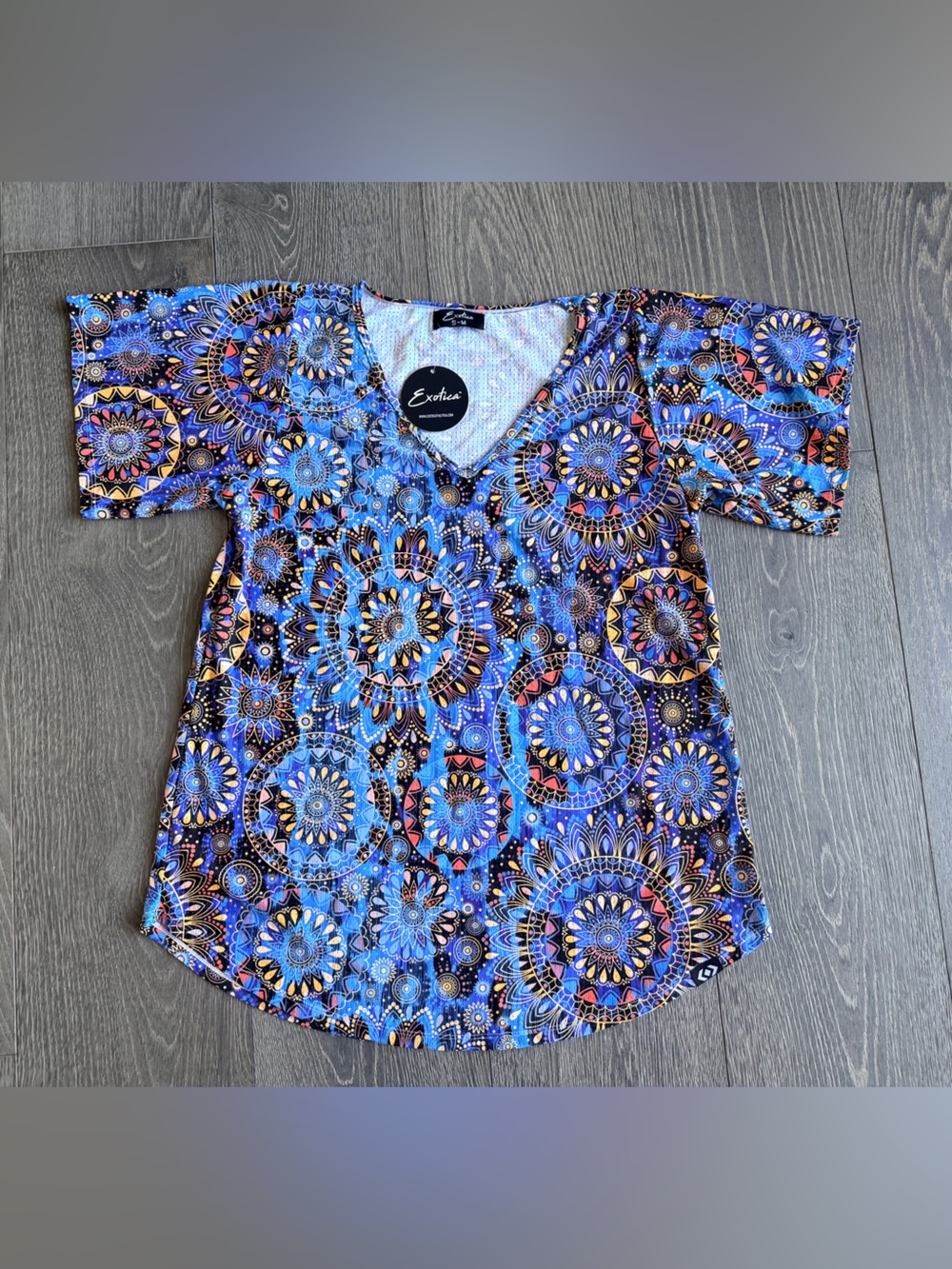 Exotica Sundial Me Up Blue Basketball Bball Mesh V-Neck Boyfriend Tee